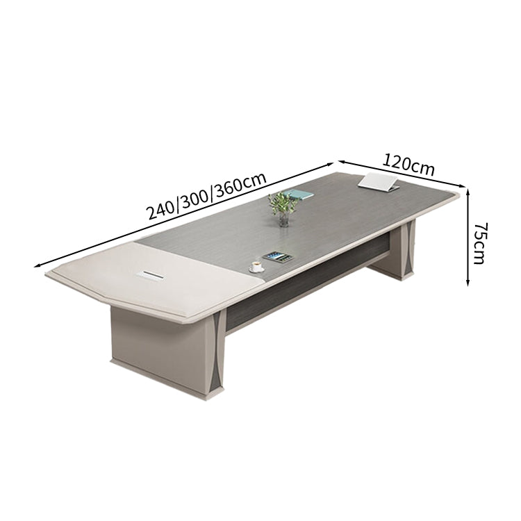 会議テーブル　ミーティングテーブル　デスク 会議用 おしゃれ　シック　シンプルモダン　メラミン化粧板　厚手のパネル脚　無臭無害　2層構造の天板　舟形天板　面取り加工　グレー　カスタマイズ可能　HYZ-M018