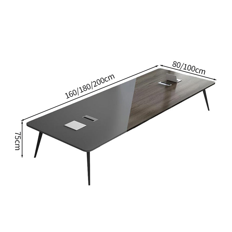 会議テーブル　ミーティングテーブル　ワークデスク　オフィスデスク　コンセント増設可能　配線ボックス　スチール　メラミン化粧板　ゆとり　おしゃれ　高耐荷重　グレー　カスタマイズ可能　HYZ-M053