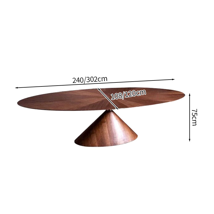 机 会議用　テーブル　ダイニングテーブル　会議テーブル　ミーティングテーブル　小判形天板　重厚感　高級感　シック　ワニス塗装　舟底エッジ　ベース付き　ウォルナット　カスタマイズ可能　HYZ-M060