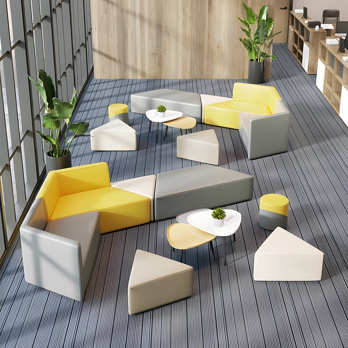 応接ソファ　受付ソファ　使い勝手　組み合わせ可能　モジュール式ソファ　天然木フレーム　ウレタン　座り心地　高品質　イエロー　グレー　JDSF-M028