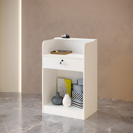 受付カウンター　収納　受付台　レジカウンター　マーブル模様　鍵付き　シリンダー錠　引出し付き　分類収納　シンプル　ホワイト　JDT-M-123