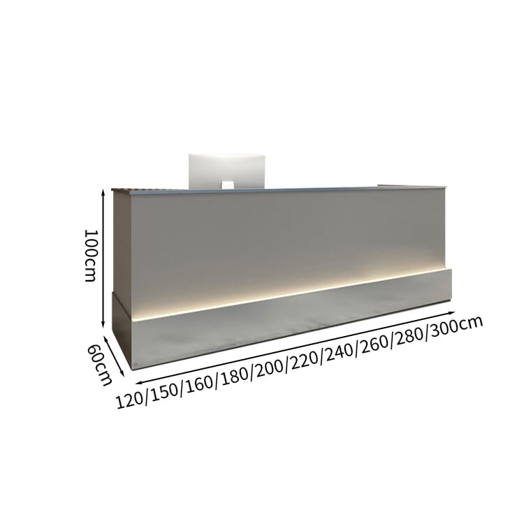 高品質カウンター　受付台　レジ台　ステンレス鋼　モダン感　おしゃれ　ロゴ入れ可能　LEDテープライト　分類収納　グレー　カスタマイズ可能　JDT-M001　metamall