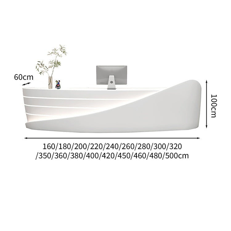 モダンデザイン受付台　レジ台　メラミン化粧板　スタイリッシュデザイン　ワニス仕上げ　分類収納　LEDテープライト　ホワイト　カスタマイズ可能　JDT-M044　metamall