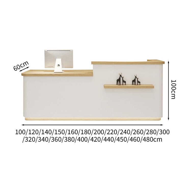 オフィスカウンター　受付台　レジ台　ナチュラルテイスト　HDF　LEDテープライト　ロゴ入れ可能　ホワイト　カスタマイズ可能　JDT-M054　metamall