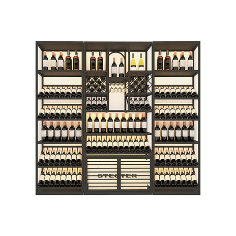 LEDライト　アイアンフレーム　頑丈　安定性　縦置き　横置き　ワインラック　収納ラック　高級感　スタイリッシュ　ブラック　カスタマイズ可能　JG-M034