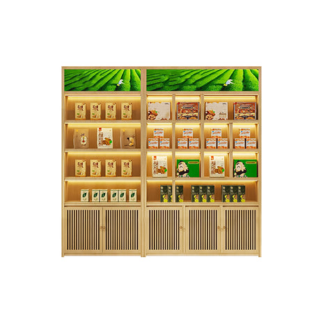 オープン収納　扉付き収納　大容量　多段式　エコ板材　頑丈　木目調　ナチュラル　ラック　収納ラック　収納棚　落ち着き　温かみ　ミニマル　カスタマイズ可能　JG-M035