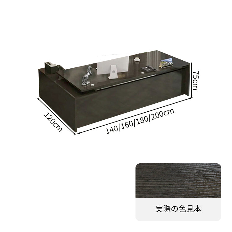 エグゼクティブデスク　社長机　ワークデスク　木目調　扉付き　プリンター収納　配線孔付き　広い天板　シンプル　ブラック　LBZ-M-081
