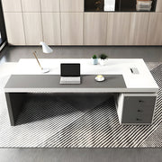 エグゼクティブデスク　役員デスク　役員家具　引出し付き　PC収納　シリンダー錠付き　幕板付き　配線ボックス付き　シンプル　グレー　 metamall
