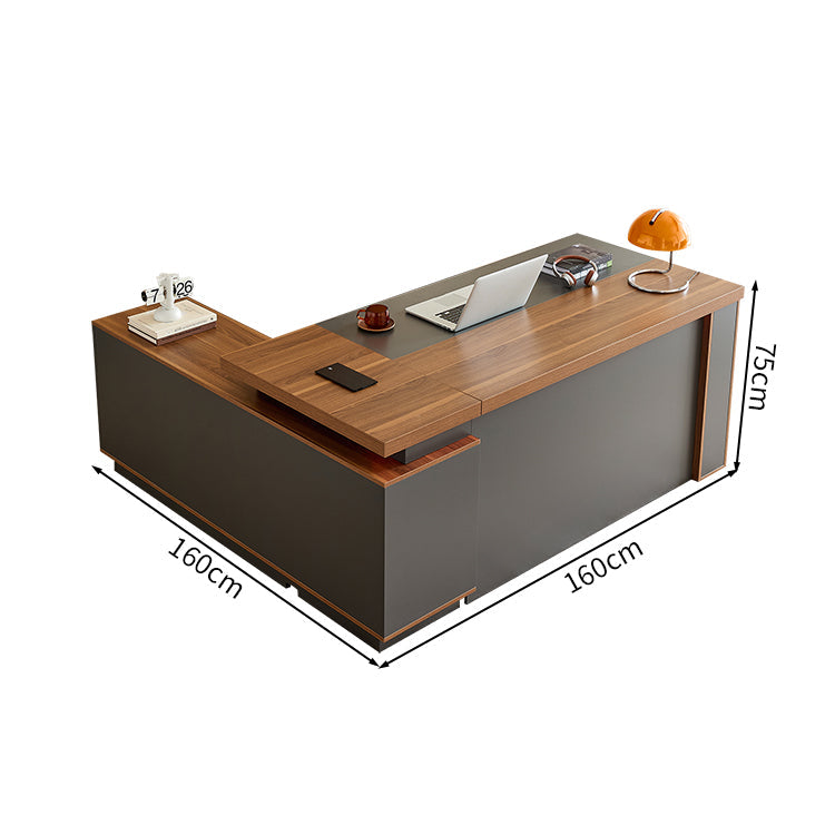 社長机　エグゼクティブデスク　事務机　引き出し付き　サイドキャビネット　広い天板　コンセントボックス　おしゃれ　木目調　LBZ-2143
