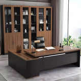 役員室用　社長室用　配線穴付き　Ⅼ字　サイドキャビネット付き　幕板付き　プレジデントデスク　パソコンデスク　事務机　エグゼクティブデスク　おしゃれ　木目調　LBZ-C070　