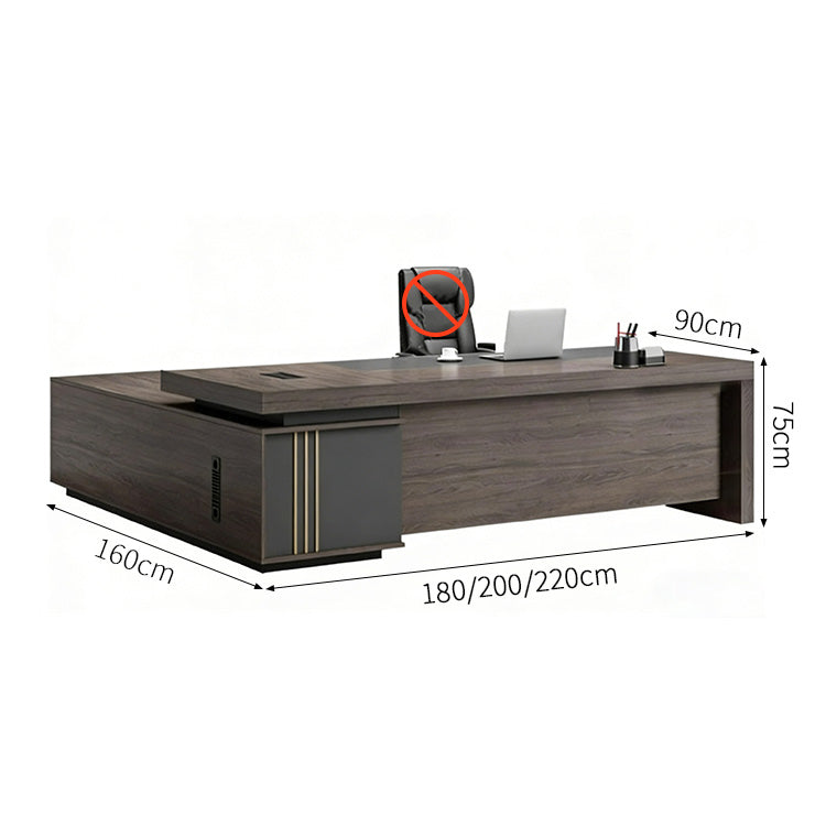執務室用　デスク　ワークデスク　オフィスデスク　社長机　エグゼクティブデスク　サイドキャビネット付き　ダイヤル錠付き　通気孔付き　配線ボックス付き　ウォールナット　カスタマイズ可　LBZ-M-077　metamall