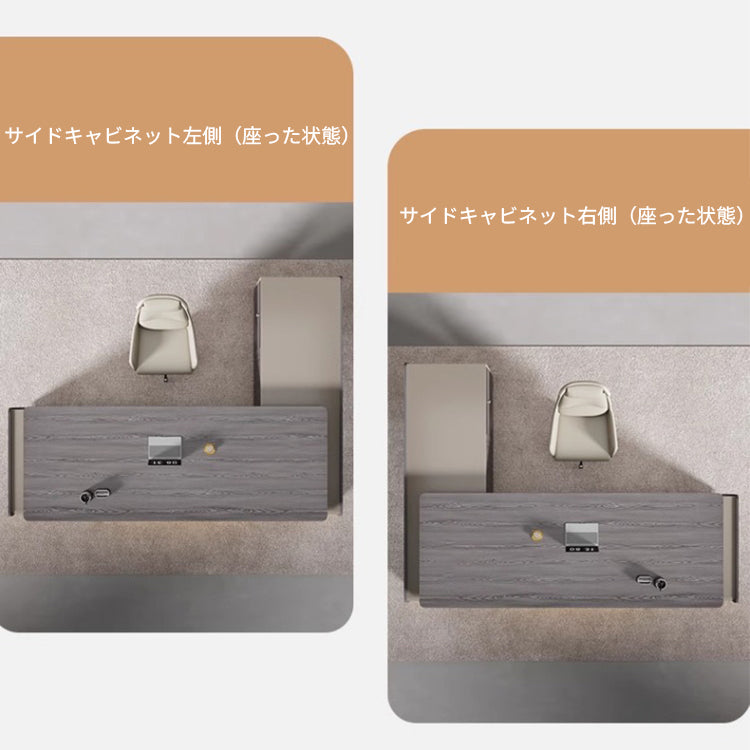 社長室用デスク　ハイグレード　エグゼクティブデスク　プレジデントデスク　高級感　メラミン化粧板　ダイヤル錠　多目的卓上コンセント　サイドキャビネット　ベージュ　カスタマイズ可能　LBZ-M012
