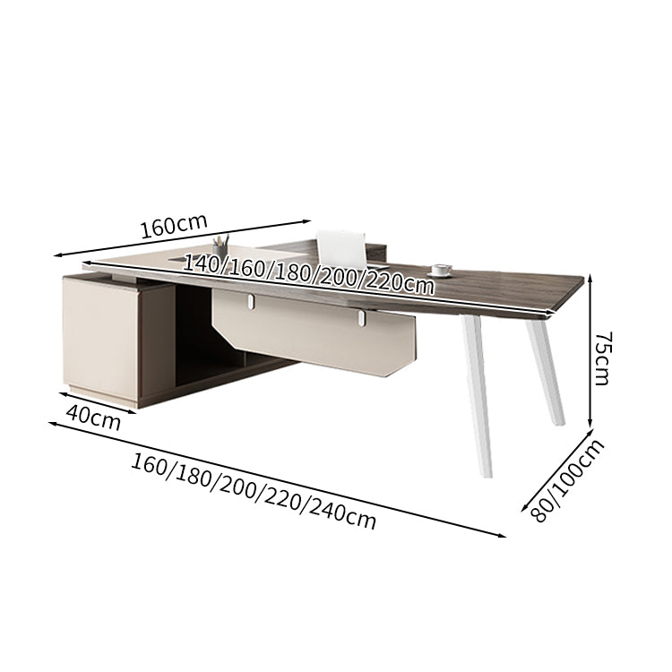 執務デスク　モダン　エグゼクティブデスク　プレジデントデスク　シンプルモダン　バイカラーデザイン　サイドキャビネット　幕板　配線孔　PC用通気口　カーブ型天板　ブラウン　カスタマイズ可能　LBZ-M035