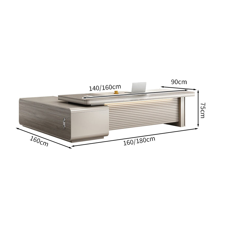 パソコンデスク　事務机　エグゼクティブデスク　プレジデントデスク　役員室用　引き出し付き　Ⅼ字タイプ　エコ素材　収納　Ｒ加工　ローズグレー　カスタマイズ可能　LBZ-M041