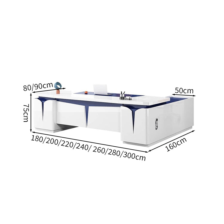 デスク　エグゼクティブ　ワークデスク　役員デスク　作業用　鏡面仕上げ　エコ板材　広い天板　厚み　サイドキャビネット　埋込みコンセント　冷却ファン　洗練　おしゃれ　カスタマイズ可能　LBZ-C163 