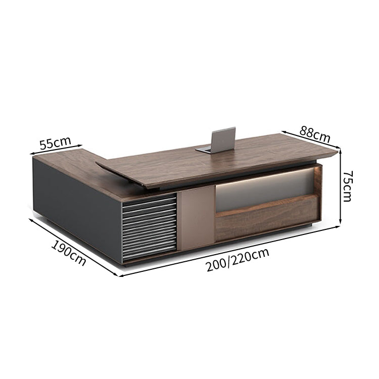役員　用　テーブル　おしゃれ　エグゼクティブデスク　役員テーブル　オフィスデスク　サイドキャビネット　配線ボックス　指紋認証　ゆとり　高級感　ウォールナット　カスタマイズ可能　LBZ-M063