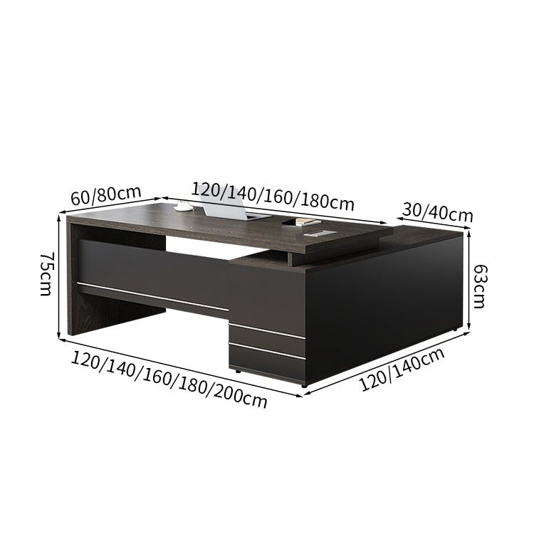 エグゼクティブデスク　役員テーブル　オフィスデスク　社長デスク　サイドキャビネット　引き出し　配線ボックス　快適　ナチュラル　ウォールナット　LBZ-M080