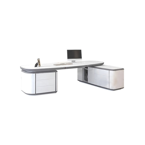 サイドキャビネット　大容量　分類収納　広い天板　ゆとり　分厚い　頑丈　デスク　役員デスク　エグゼクティブ　上質　すっきり　エレガント　ホワイト　カスタマイズ可能　LBZ-M092