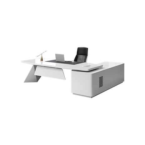 通気孔　幕板付き　シンプル　実用　役員用デスク　エグゼクティブデスク　社長デスク　使い勝手　おしゃれ　お手入れ簡単　エコ素材　ホワイト　カスタマイズ可能　LBZ-M094