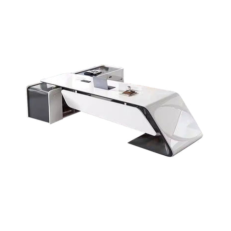 メラミン化粧板　デザイナーズ　エグゼクティブデスク　社長机　サイドキャビネット　焼付塗装　ホワイト　おしゃれ　上質　カスタマイズ可能　LBZ-M095