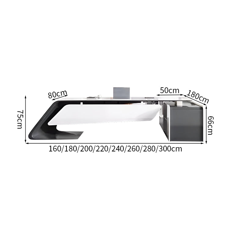 メラミン化粧板　デザイナーズ　エグゼクティブデスク　社長机　サイドキャビネット　焼付塗装　ホワイト　おしゃれ　上質　カスタマイズ可能　LBZ-M095