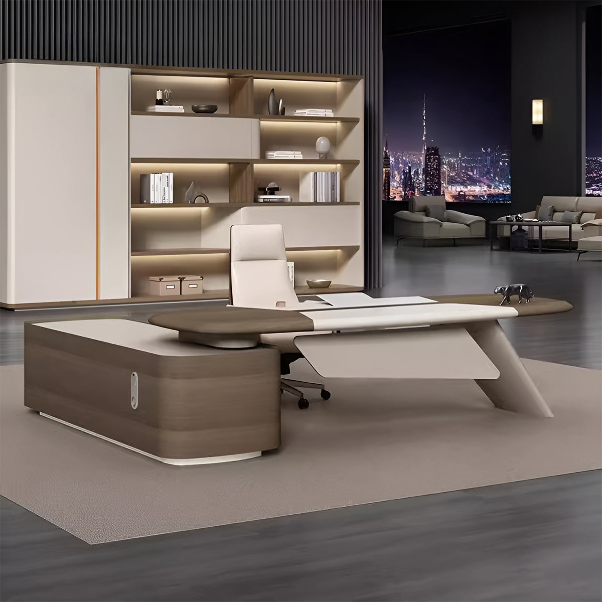 幕板付き　サイドキャビネット　指紋認証ロック　木目調　Ｒ加工　エグゼクティブデスク　社長机　エレガント　上質　カスタマイズ可能　LBZ-M096