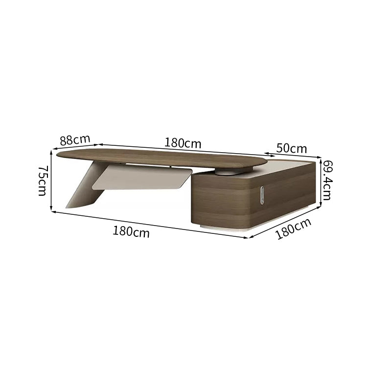 幕板付き　サイドキャビネット　指紋認証ロック　木目調　Ｒ加工　エグゼクティブデスク　社長机　エレガント　上質　カスタマイズ可能　LBZ-M096