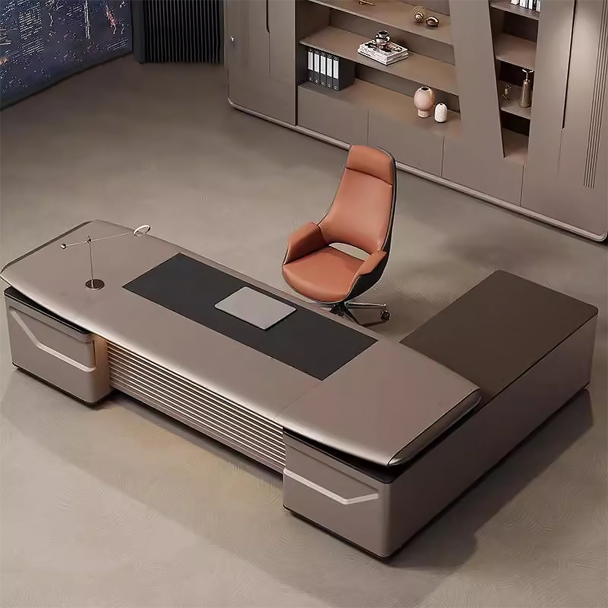 モダン　デザイナーズ　エグゼクティブデスク　オフィスデスク　サイドキャビネット　グレー　社長机　サイドキャビネット　ダイヤル錠　カスタマイズ可能　LBZ-M098