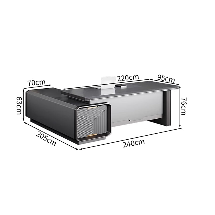 エグゼクティブデスク　役員デスク　オフィスデスク　パソコンデスク　サイドキャビネット　グレー　メラミン化粧板　エッジ加工　幕板付き　LBZ-M100