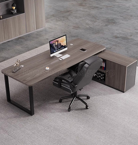 社長デスク　エグゼクティブデスク　オフィスデスク　エコ素材　Ｒ加工　配線孔付き　幕板付き　通気孔付き サイドキャビネット　オープン収納　LBZ - S012 - Kagushop