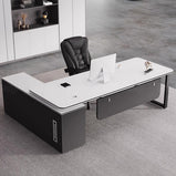 社長デスク　エグゼクティブデスク　オフィスデスク　エコ素材　Ｒ加工　配線孔付き　幕板付き　通気孔付き サイドキャビネット　オープン収納　LBZ-S012