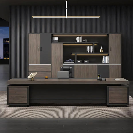 エグゼクティブデスク　社長机　法人　役員用デスク　ダイヤル錠　キャビネット　収納力抜群　幅広　ゆとり　配線孔　メラミン化粧板　木目　落ち着き　カスタマイズ可能　 LBZ-T008