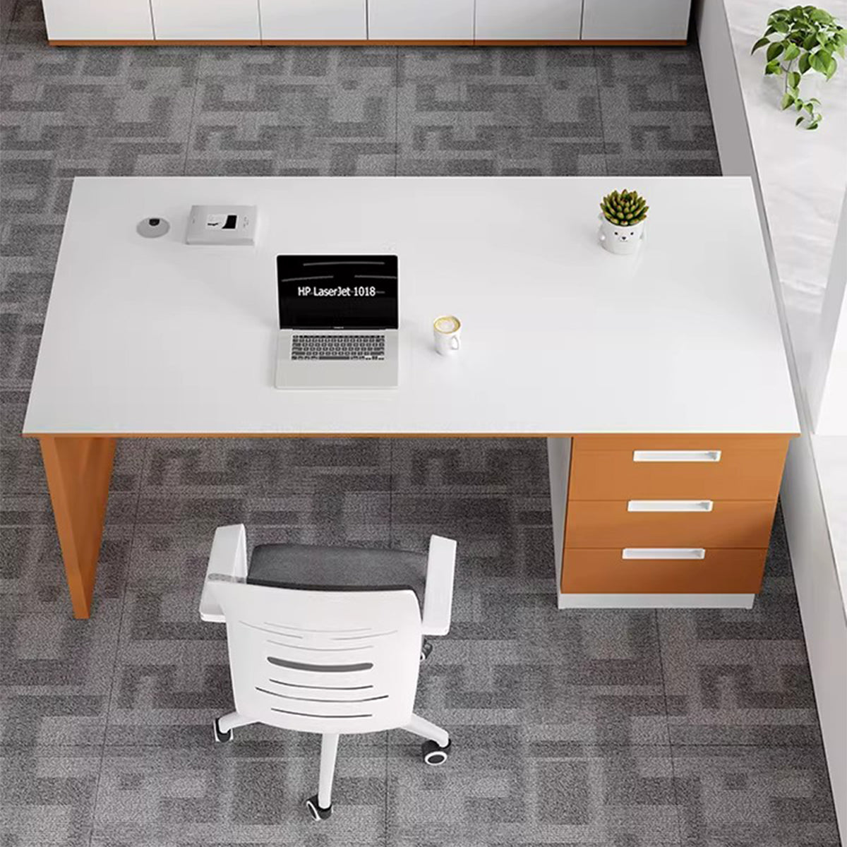 マネージャーデスク　　収納キャビネット　ワークデスク　オフィスチェア　強化ボード　指紋ゼロ・拭き取り簡単耐汚天板　ロック付き収納　配線隠し一括管理　　明るいオフィス調　LBZ-T128