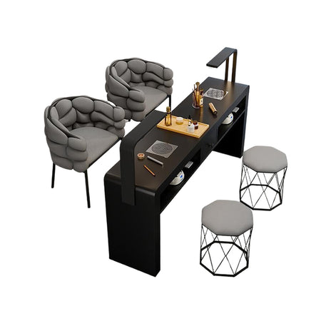 ネイルデスク ブラック　チェア　セット　メラミン化粧板　フランネル　高密度ウレタンフォーム　高品質　ポップ　ブラック　MJZY-M010