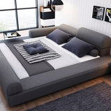 ベッド　フロアベッド　すのこベッド　ダブルベッド　高通気　背面クッション付き　綿麻生地　ウレタンフォーム充填　マットレス付き　高級感　ダークグレー　ベージュ　カスタマイズ可能　BED-K002 - kaguyasu