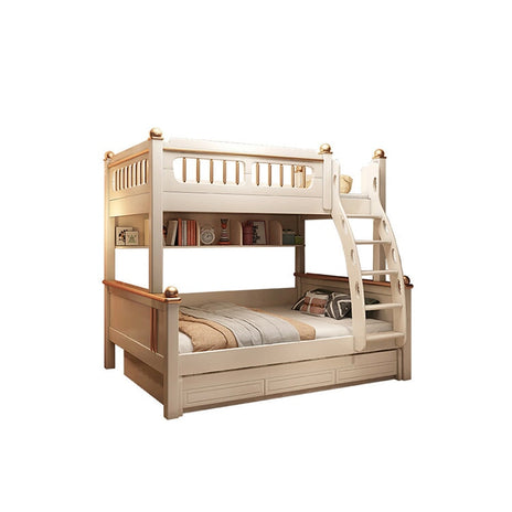 北欧風二段ベッド　ベッド　二段ベッド　シンプル　モダン　ホワイト　ハシゴ　ベッド下収納　本棚　ベッドガード　Ｒ加工　手すり付き　SCC-M078