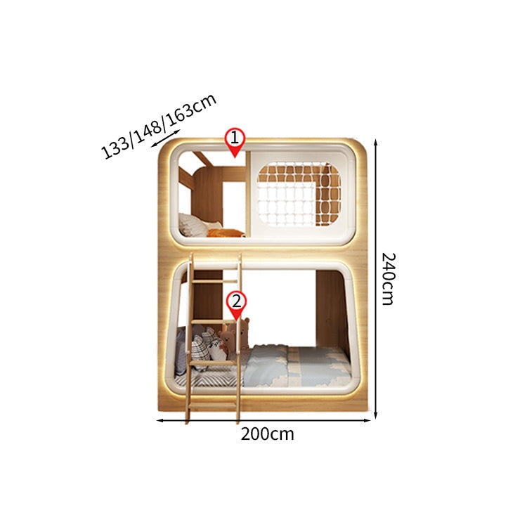LEDライト　木目調　子供用　二段ベッド　上質な二段ベッド　おしゃれ　モンダン　階段　ハシゴ　Ｒ加工　ベッドガード　メラミン化粧板　SCC-M080