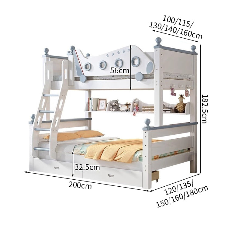 収納スペース　引き出し　頑丈　チェリー材　落下防止ガード　分割可能デザイン　滑り台　階段　はしご　二段ベッド　ベッド　機能的　モダン　ホワイト　SCC-M096