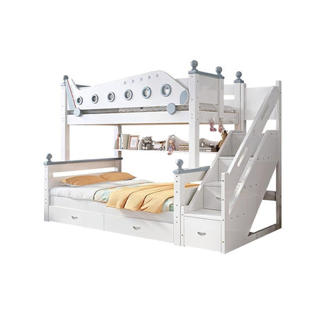 収納スペース　引き出し　頑丈　チェリー材　落下防止ガード　分割可能デザイン　滑り台　階段　はしご　二段ベッド　ベッド　機能的　モダン　ホワイト　SCC-M096