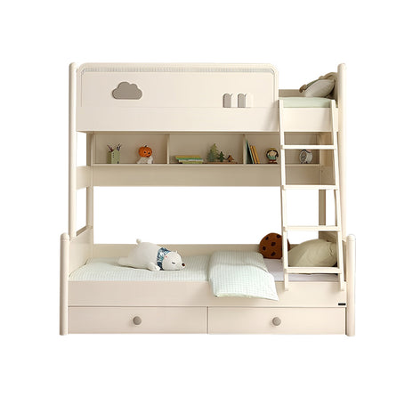 二段ベッド　かわいい　収納スペース　引き出し付き　はしご　ラバーウッド　落下防止ガード　Ｒ加工　取っ手　SCC-M097