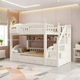 収納スペース　天然木　引き出し　跳ね上げベッド　太い角柱　落下防止ガード　ベッド　二段ベッド　子供ベッド　機能的　ホワイト　SCC-M098