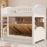 収納スペース　天然木　引き出し　跳ね上げベッド　太い角柱　落下防止ガード　ベッド　二段ベッド　子供ベッド　機能的　ホワイト　SCC-M098