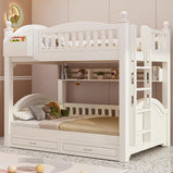 収納スペース　天然木　引き出し　跳ね上げベッド　太い角柱　落下防止ガード　ベッド　二段ベッド　子供ベッド　機能的　ホワイト　SCC-M098