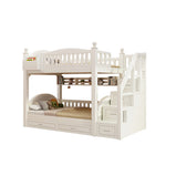 収納スペース　天然木　引き出し　跳ね上げベッド　太い角柱　落下防止ガード　ベッド　二段ベッド　子供ベッド　機能的　ホワイト　SCC-M098