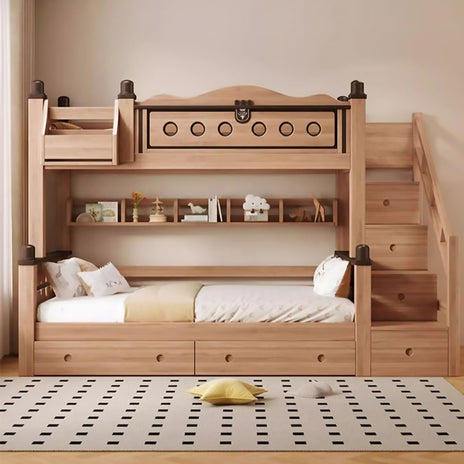 ローズウッド　分離可能　ワニス塗装　大容量　引き出し　跳ね上げベッド　ベッド　二段ベッド　子供ベッド　ウォールナット　実用　SCC-M099