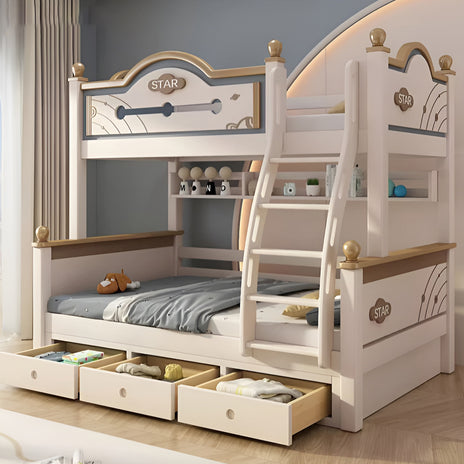チェリー材　はしご付き　引き出し　落下防止ガード　ワニス塗装　ベッド　二段ベッド　子供ベッド　収納スペース　シンプル　ホワイト　SCC-M100