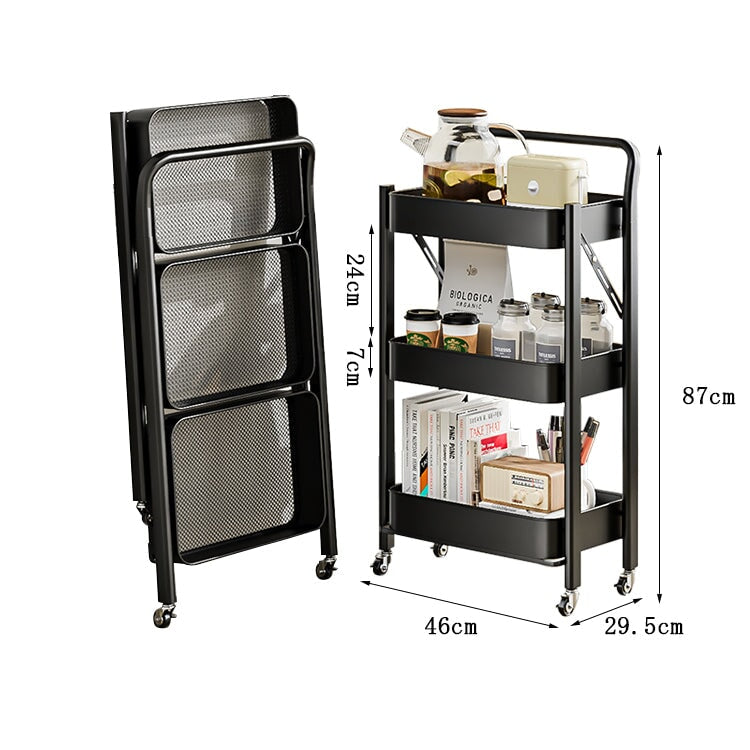 ワゴン　キャスター　収納家具　折りたたみ式　コンパクト　省スペース　ロック付き　シンプルデザイン　空間利用率向上　スチールフレーム　焼付塗装　ピンク　metamall