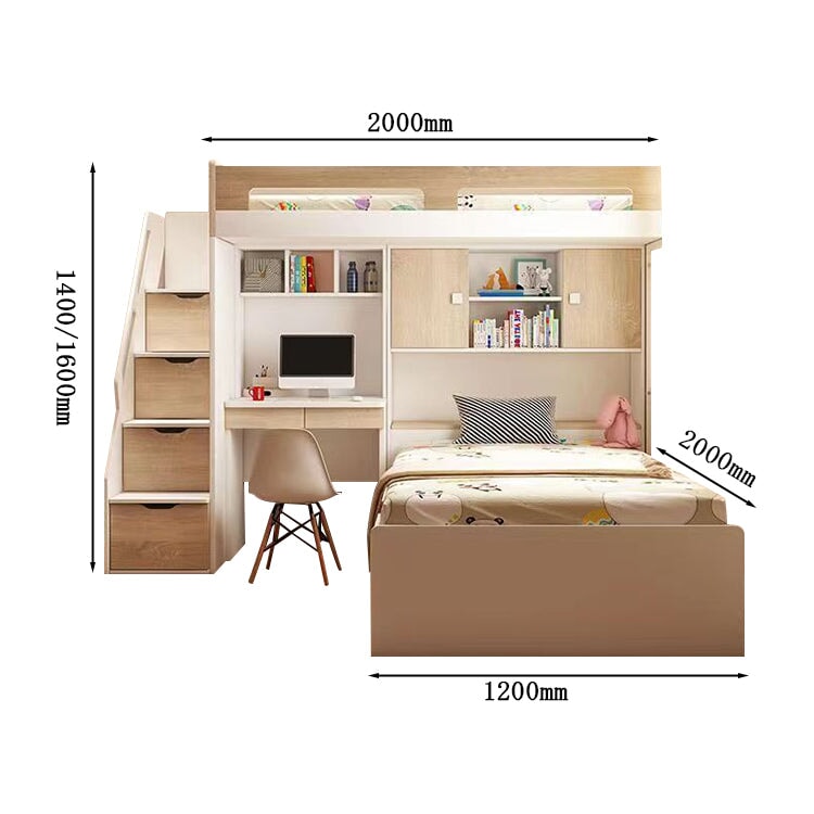 二段ベッド　ベッド　子供用　可愛い　収納　安全　天然木　ベッドガード　すのこ　通気性　Ｒ加工　デスク付き　多機能　カスタマイズ可能　SCC-M053　MetaMall