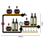 収納ラック　お酒収納　酒棚　壁面収納　フック付き　ワイングラスハンガー　バーキャビネット　スチール製　デザイン　天然木　バーントシェンナ　カスタマイズ可能　JG-M027 metamall 