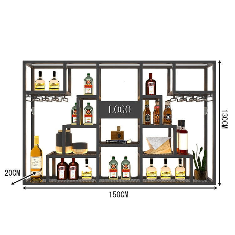 収納　壁面収納　ワインラック バーキャビネット　カクテルキャビネット　スチールフレーム　ブラック　カスタマイズ可能　metamall